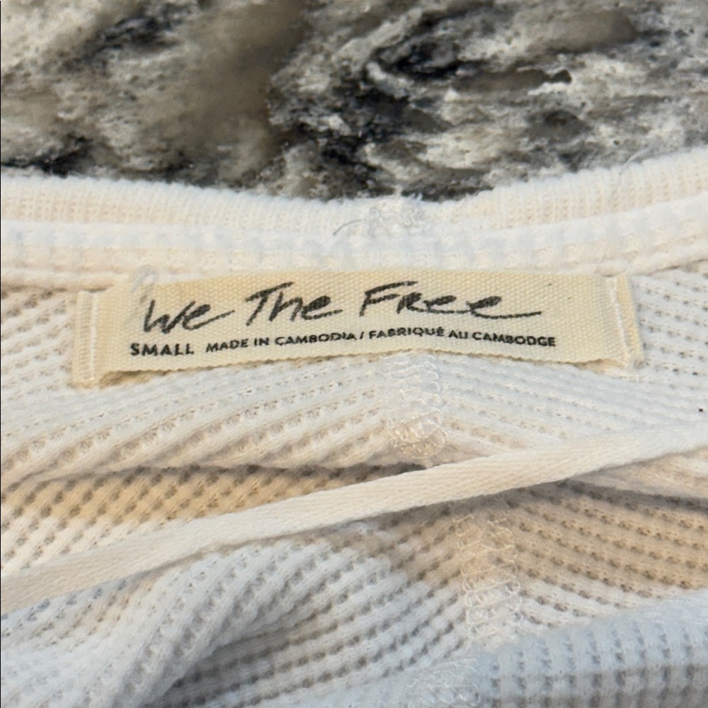 Free People We The Free Ivory Waffle Knit Split Back Thermal Top Small - Picture 9 of 14